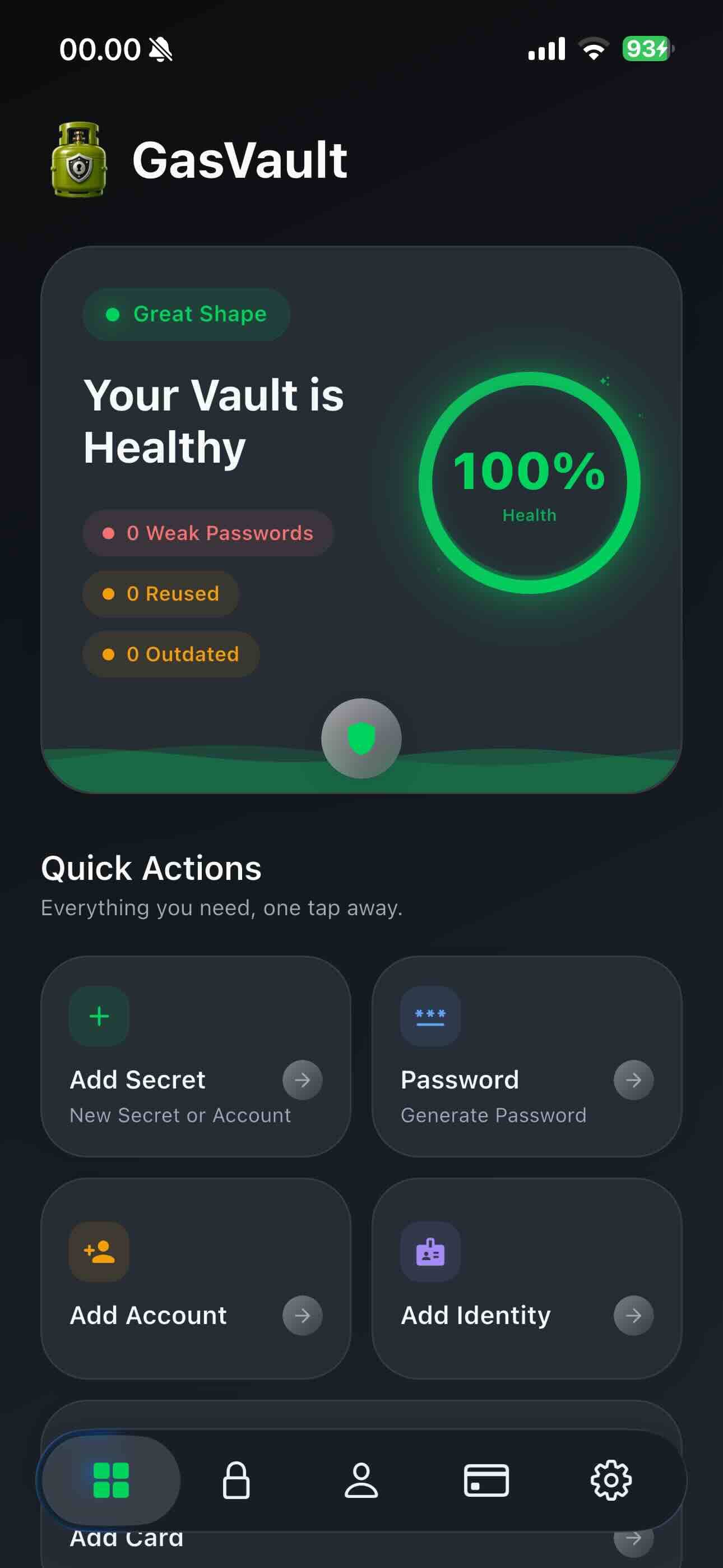 GasVault app interface
